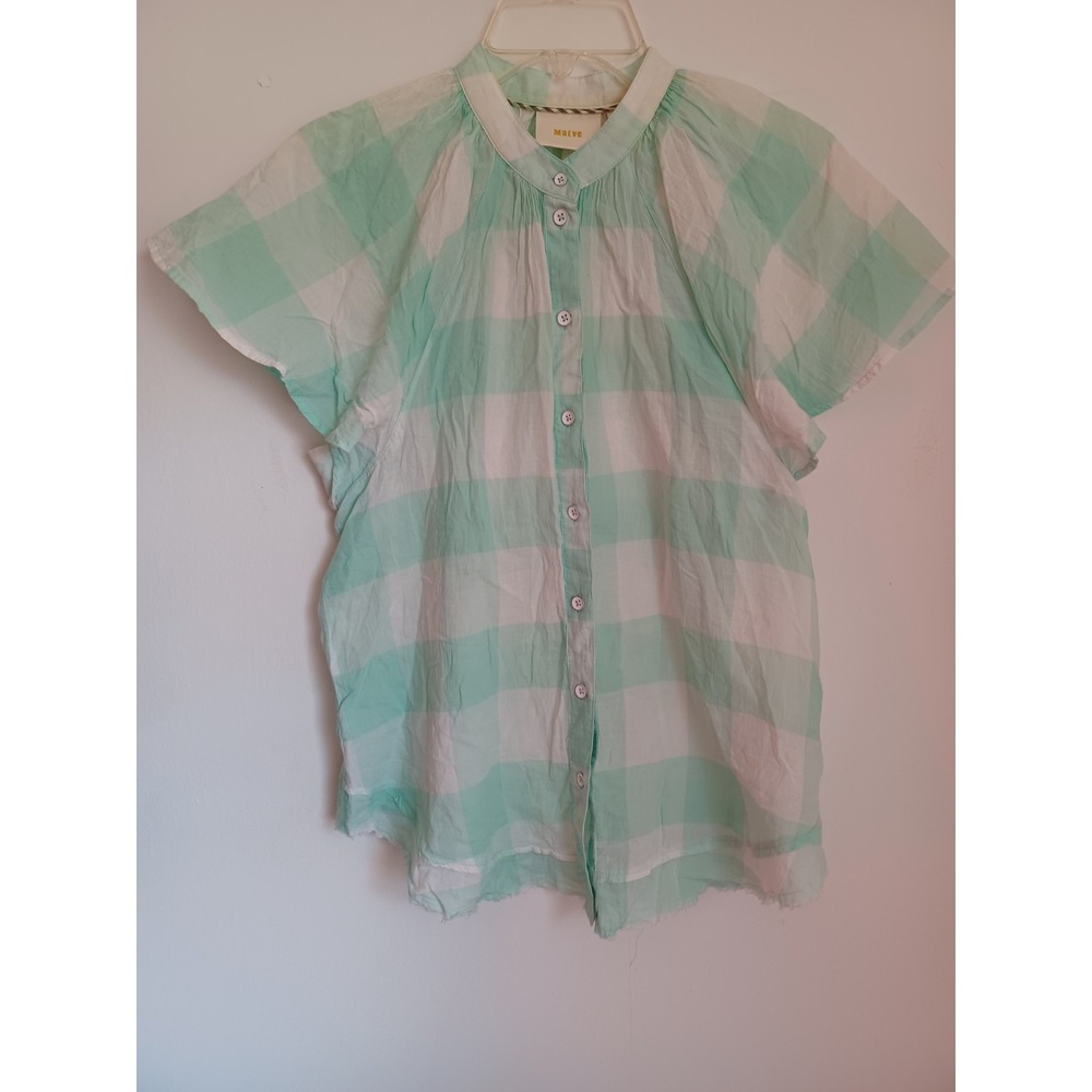 Anthropologie Maeve Butterfly Sleeve‎ Button Up Top Mint Green White Sz Small